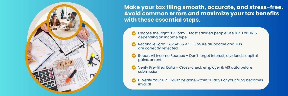 Brief and essential points a salaried individual should take care of while preparing and filing income tax returns (ITR) - TaxManager